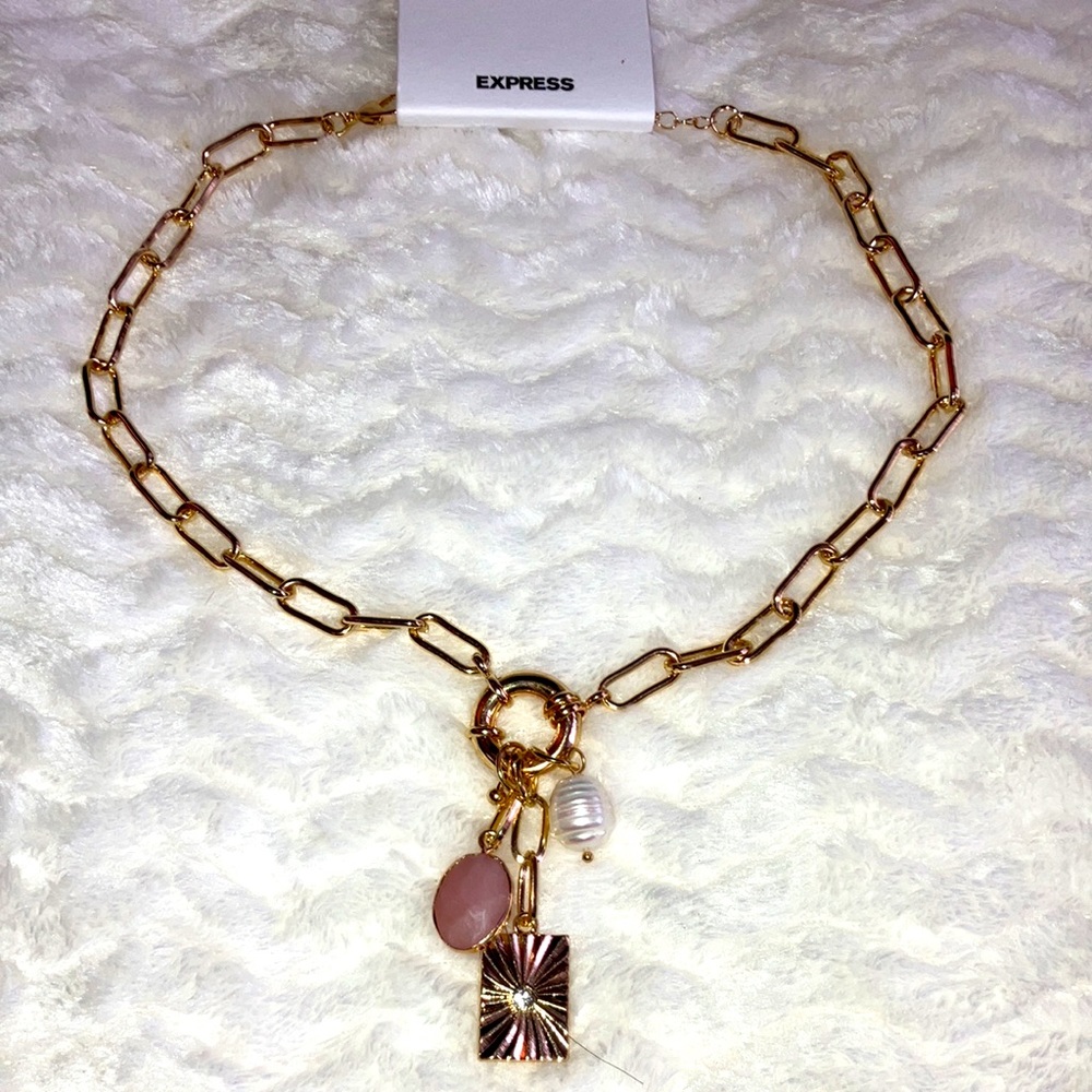 NWT‎ Express Gold Pearl And Stone pendant Necklace